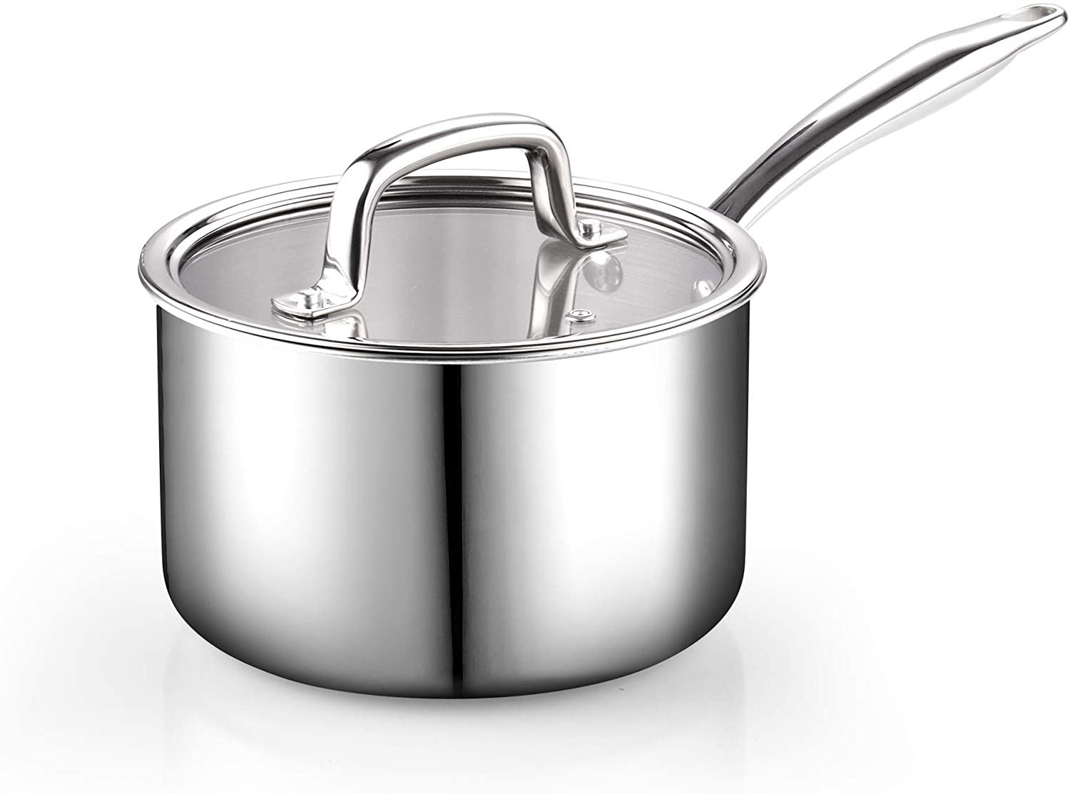 Tri-Ply Clad 3 Qt Stainless Steel Covered Sauce Pan - Glass Lid