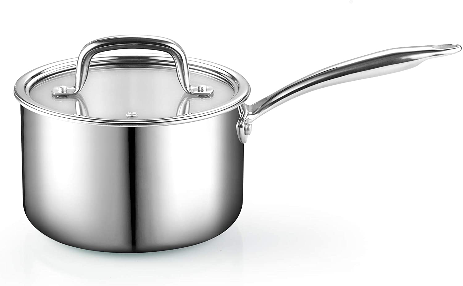 Cook N Home Stainless Steel Saucepan 1.5 Quart, Tri-Ply Full Clad Sauce Pan  with Glass Lid, Silver