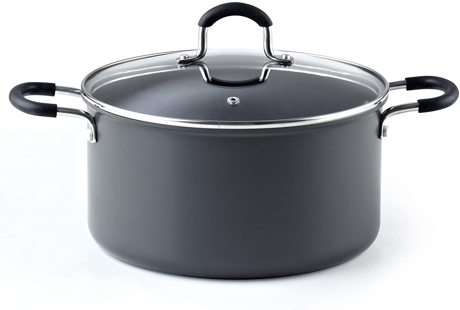 Urban Collection 12.6 Qt. Low Stainless Steel Dutch Oven with Black Handles
