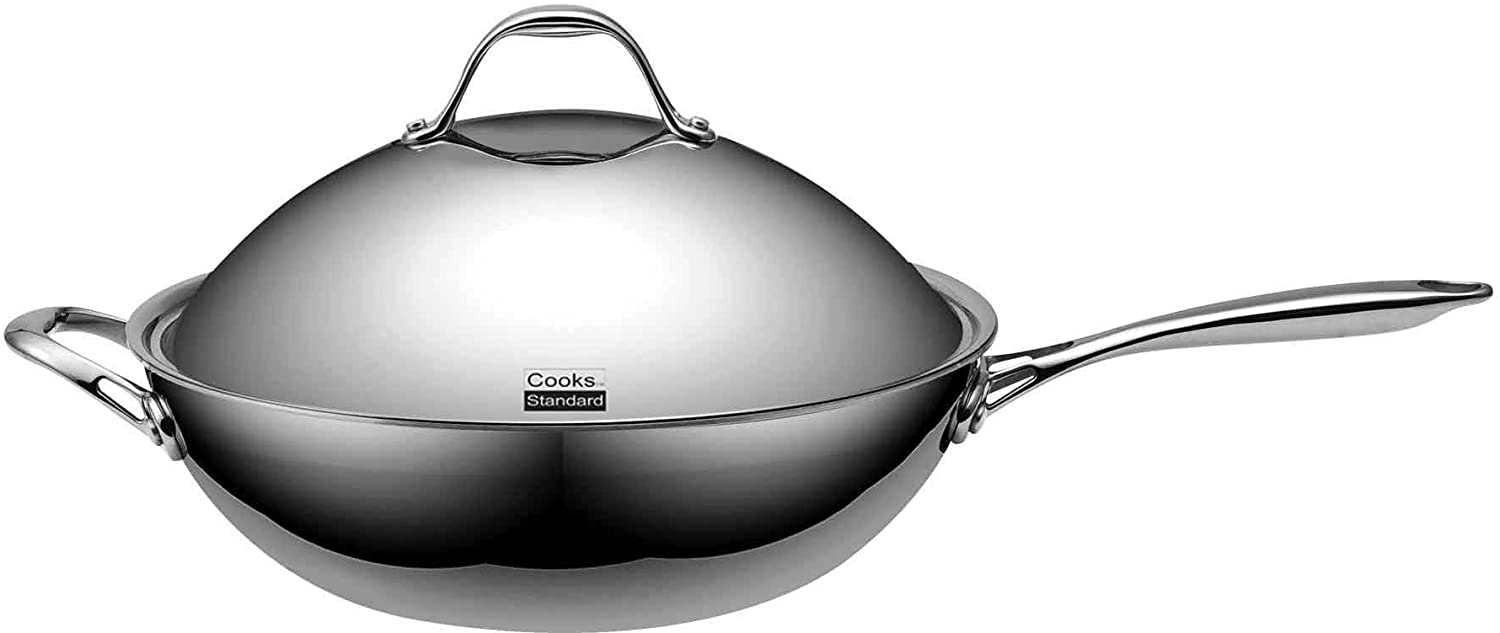 Cooks Standard Stainless Steel Frying Pan 12 Inch, Multi-Ply Full Clad Wok  Stir-Fry Cooking Pans with Dome Lid, Stay-Cool Handle, Dishwasher Safe
