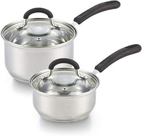 Cook N Home Saucepan Set Sauce Pot With Lid 1QT and 2QT Stainless Steel, Stay Cool Handle, silver