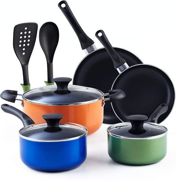Cook N Home Stay Cool Handle, Multicolor 10-Piece Nonstick Cookware Set