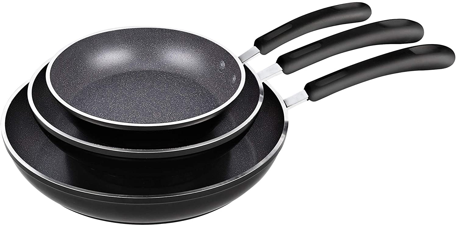 Cook N Home 3-Pieces Frying Saute Pan Set with Non-stick Coating and Induction  Compatible Bottom, 8 in. /10 in. /12 in. , Black 02683 - The Home Depot