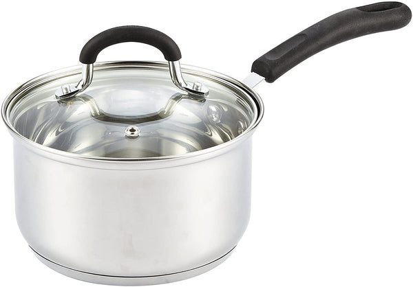 Cook N Home Saucepan Sauce Pot with Lid 2 Quart Stainless Steel , Stay Cool Handle, silver