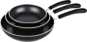 Cook N Home 3-Piece set Saute Pan with Non-Stick Coating Induction Compatible Bottom, Black, Large