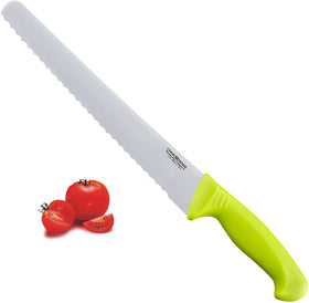 Cook N Home 10-Inch Wavy Serrated Stainless Steel Bread Slicer Knife, Green