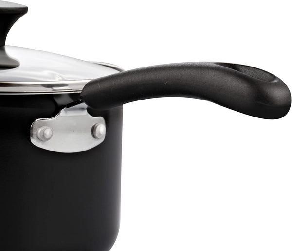 Cook N Home Nonstick Sauce Pan with Glass Lid 2-Qt, Multi-purpose Pot Saucepan Kitchenware, Black, Aluminum