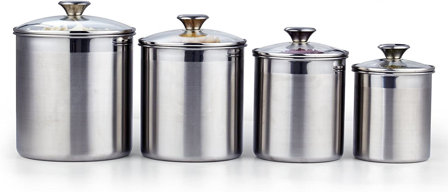 Airtight Canisters Sets for the Kitchen Counter - Stainless Steel Food  Storage Containers with Glass Lids for Tea Coffee Sugar Flour Baking Dry