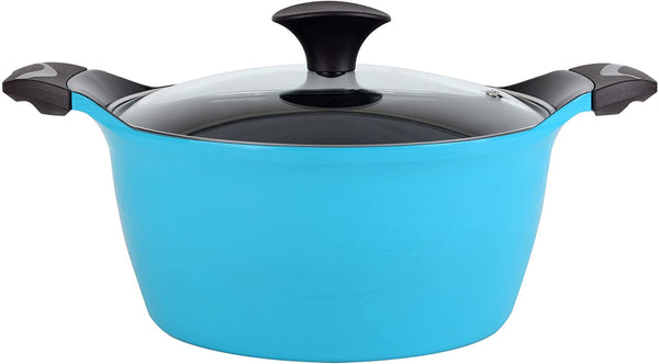 Cook N Home 4.2 Quart Nonstick Ceramic Coating Die Cast High Casserole Pan with Lid,Made in Korea Blue