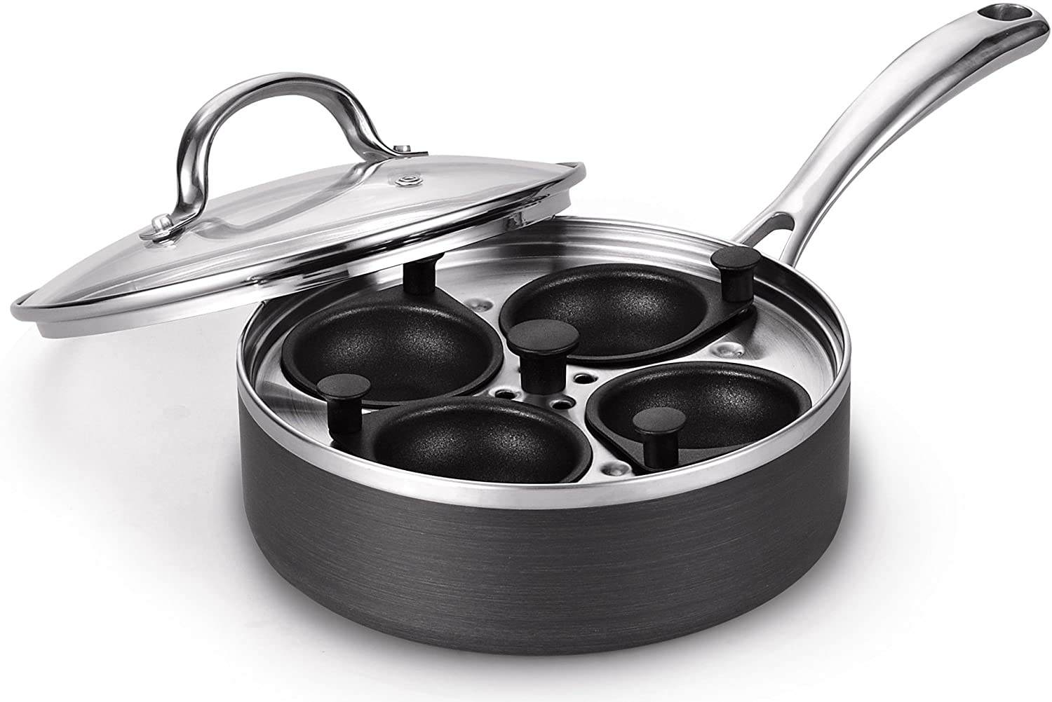 CASENCONTROS Egg Pan with Flipping Lid - Nonstick Egg Frying Pan [4 Cup Cooker] - Egg Pans Nonstick for Induction & GAS Cooker - Brush & Scraper