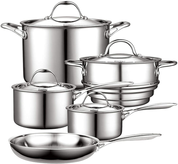 Cooks Standard Stainless Steel Kitchen Cookware Sets 9-Piece, Multi-Ply Full Clad Pots and Pans Cooking Set with Stay-Cool Handles, Dishwasher Safe, Oven Safe 500° F