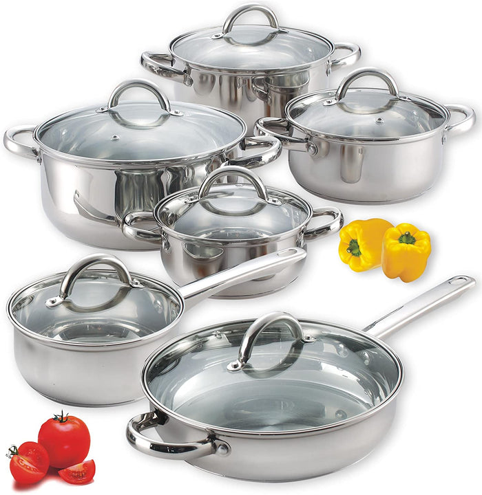 ﻿cook n home Cook N Home Kitchen Cookware Sets 12-Piece Basic Stainless Steel Pots and Pans Silver