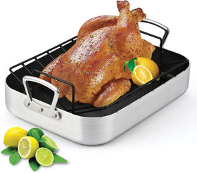 Cook N Home 16 by 12-Inch Pan, Black Nonstick Bakeware Roaster with Rack