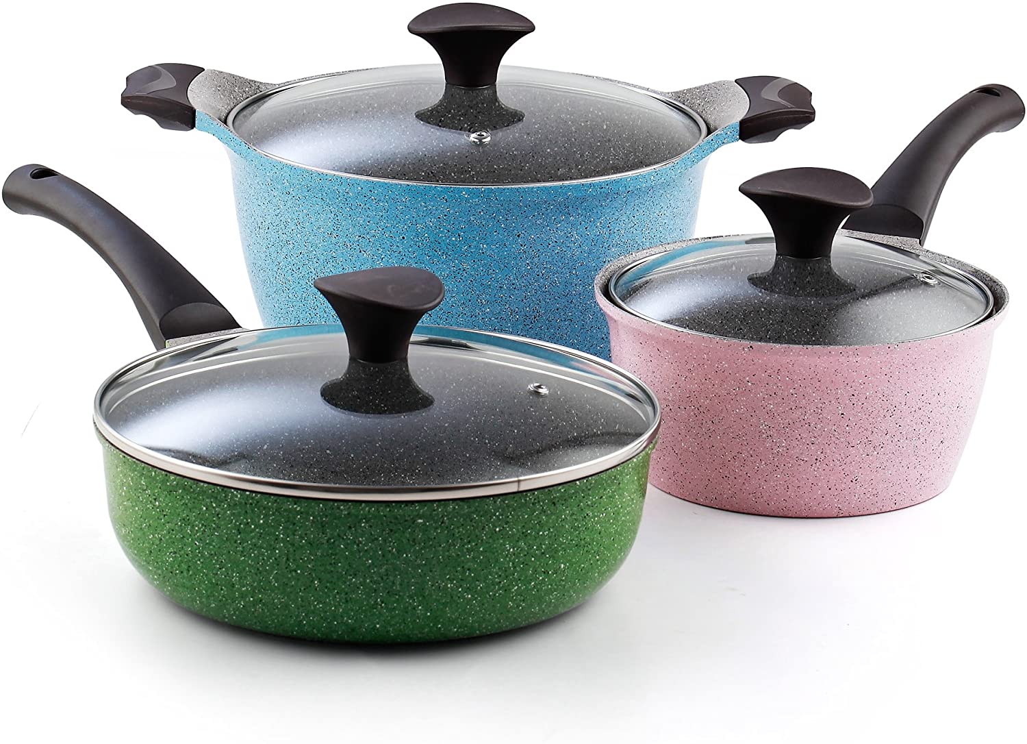 Cook N Home 6-Piece Nonstick Ceramic Coating Cookware Set, Multi Color