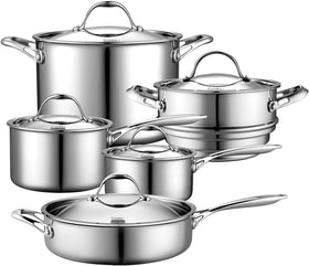 Cooks Standard 10 Piece Multi-Ply Clad Cookware Set, Stainless Steel