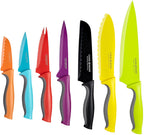 Cook N Home 14-Piece Carbon Stainless Steel Knife Set with 7 Sheaths, Color Coded, Multicolo