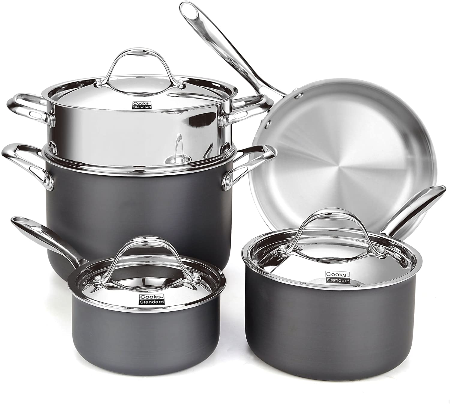 Cook N Home 8pc aluminum Cookware Set, grey color with black