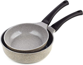 Cook N Home Nonstick Saute Skillet Pans 8 inch + 9.5 inch 2pc Set, Ceramic Marble Coating Deep Frying Pan Wok Stir-Fry Sauté Pan, Earth