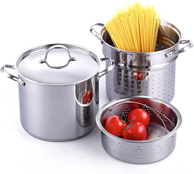 Cooks Standard Pasta Pot 18/10 Stainless Steel 12 Quart, Spaghetti Cooker Steamer Stock Pot Multipots with Strainer Insert, Stainless Steel Lid, 4-Piece Set