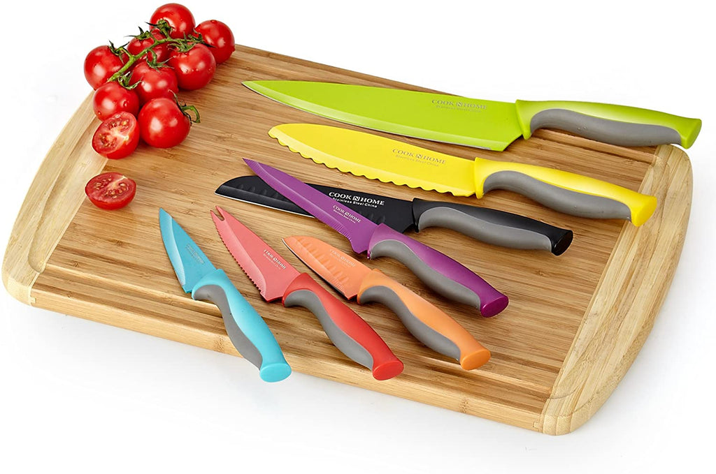 Cook N Home 14-Piece Carbon Stainless Steel Knife Set with 7 Sheaths, Color Coded, Multicolo