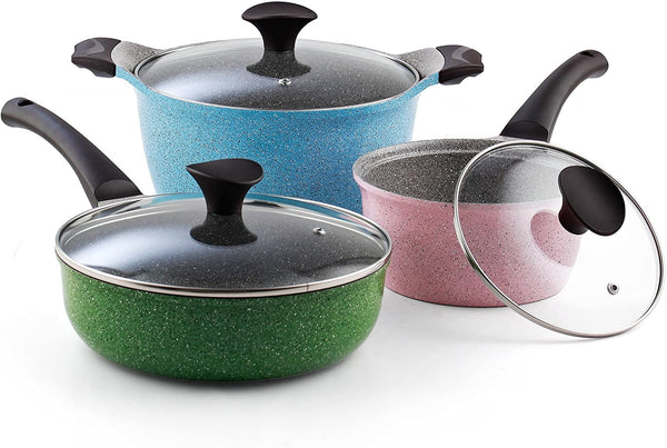 Cook N Home 6-Piece Nonstick Ceramic Coating Cookware Set, Multi Color Made in Korea