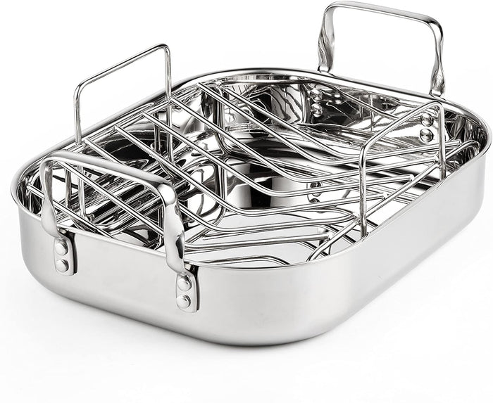 cook n home Cooks Standard 14-Inch by 12-Inch Stainless Steel Roaster with Rack Rectangular