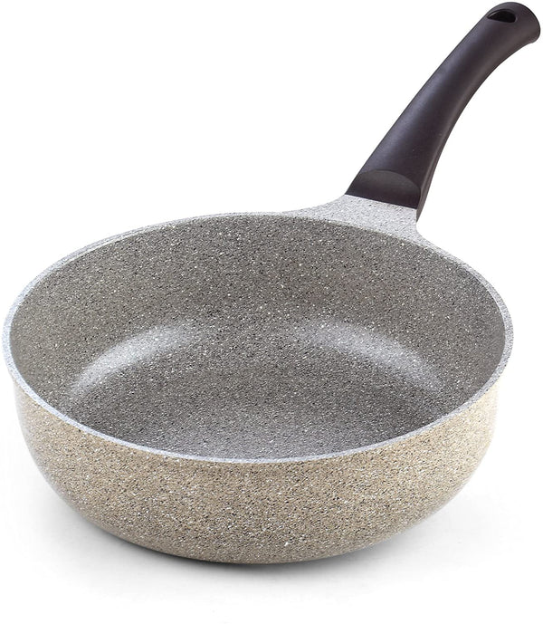 Cook N Home Nonstick Saute Skillet Pan 9-Inch/24cm, Ceramic Marble Coating Deep Frying Pan Wok Stir-Fry Sauté Pan, Earth