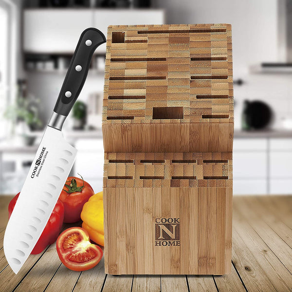 Cook N Home 20 Slot Large Bamboo Knife Block Holder without Knives, Countertop Butcher Block Kitchen Knife Stand, Hold Multiple Large Blade Knives, Wider Slots